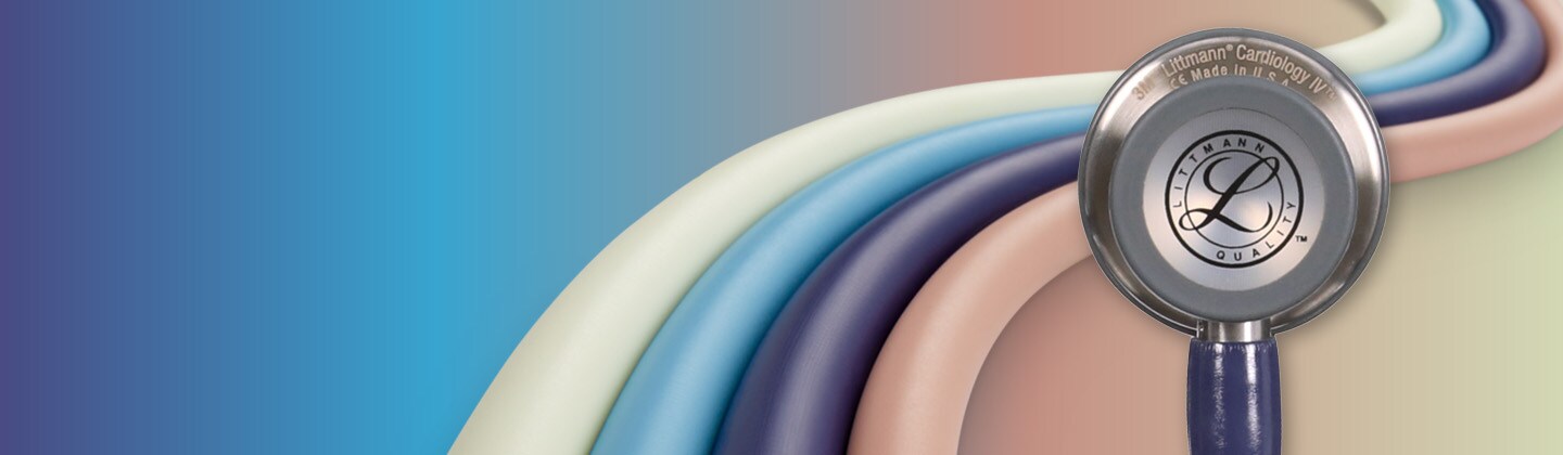 Banner  Littmann stetoskoopit - stetoskooppi sinisen taustan edessä
